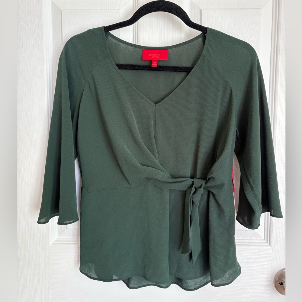 Jennifer Lopez Forest Green Wrap Blouse NWT XS